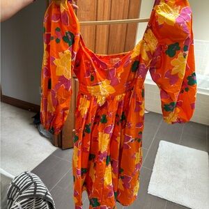 Vibrant Floral Dress with Puff Sleeves